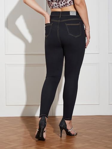 Image of Miss Chase Women's Skinny High Rise Cropped Fringed Hemline Detailing Stretchable Denim Jeans