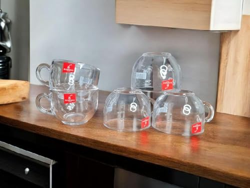 Image of 150ml Glass Tea Coffee Cups Set of 6 | Transparent Round Glass Cups with Handle | Small Chai Cups for Tea, Coffee, Milk | Durable Heat Resistant Glassware for Home & Kitchen