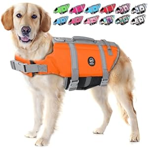EMUST Dog Life Jacket, Dogs Life Vests for Swimming, Beach Boating with High Buoyancy, Dog Flotation Vest L, NewOrange