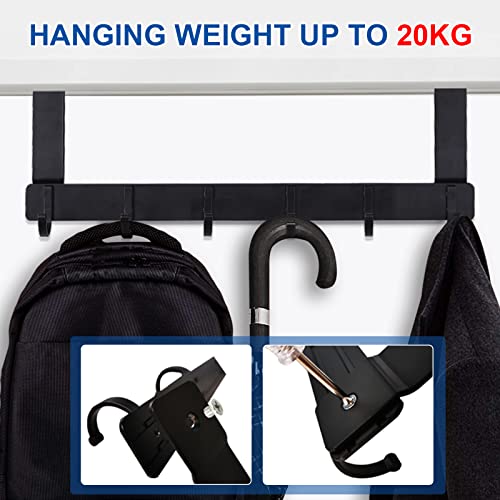 AiQInu Türhaken Schwarz Edelstahl - Türgarderobe mit 6 Haken Türhakenleiste Kleiderhaken Tür Ohne Bohren - Haken Geeignet für Dickere Türen(4-4.5cm),Türhaken Starke Haken, Türhaken-6