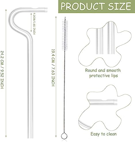 GDBuviue Reusable Drinking Straws, Anti Wrinkle Straw 2 Pcs, No Wrinkle Straws, Side Sideways Straw Wrinkle Free, 2 Straws with A Straw Brush for Family Party Drink（9.5inch）