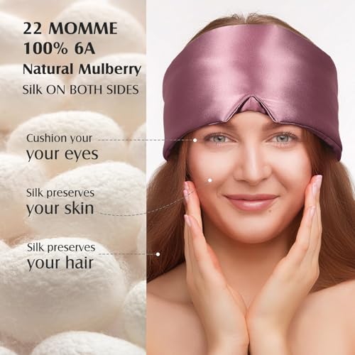 YFONG 100% Mulberry Silk Sleep Mask, Total Blackout Silk Eye Mask for Sleeping Women & Men, 22 Momme 6A Grade Pure Silk with Adjustable Band Designed for Side Sleeper Pink - Thumbnail 2