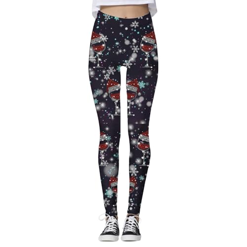 Leggings de Navidad para mujer, invierno cálido con diseño de copos de nieve, vidrio vino para sesiones de talle alto Yoga deportivo polar térmico, azul claro, XL