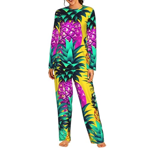 Ensemble pyjama assorti femme manches longues imprimé ananas