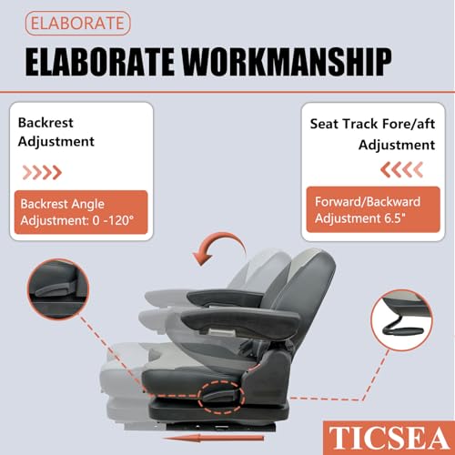 Image of Tractor Suspension Seat, Adjustable Seatbelt Backrest Armrests Weight Adjustment - Compatible with Toro Bad Boy Scag Kubota Ferris Hustler Gravely Zero-Turn Mowers & Tractors