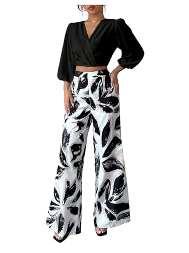 SweatyRocks Women's 2 Piece Outfits Wrap Long Sleeve Crop Tops