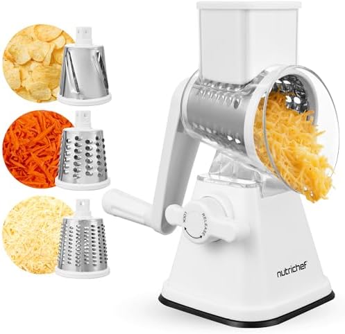 Nutrichef 3 in 1 Cheese Grater & Shredder | Strong Suction Base, ...