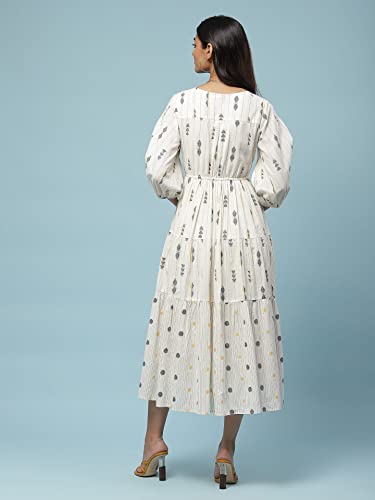Image of Aarke Ritu Kumar Off White Yarn Dyed Tiered Long Dress