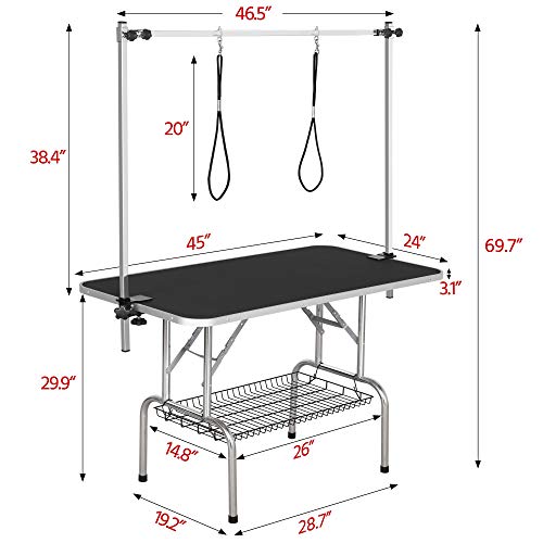 Yaheetech 46'' Pet Grooming Table for Large Dogs Adjustable Height Portable Trimming Table Drying Table w/Arm/Noose/Mesh… - Image 3