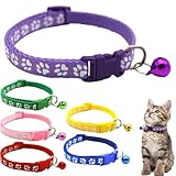 EJRUP Collar Gato 6 collares de gato con cascabel de huella de pata simple (rojo, azul real, amarillo, verde oscuro, rosa, morado)