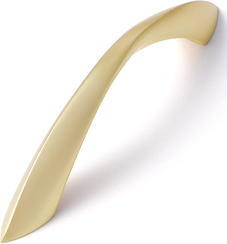 JIASENBAO - Paquete de 10 manijas de cajón de gabinete color latón cepillado dorado de 3 34 pulgadas, manijas de gabinete arqueadas y torcidas de