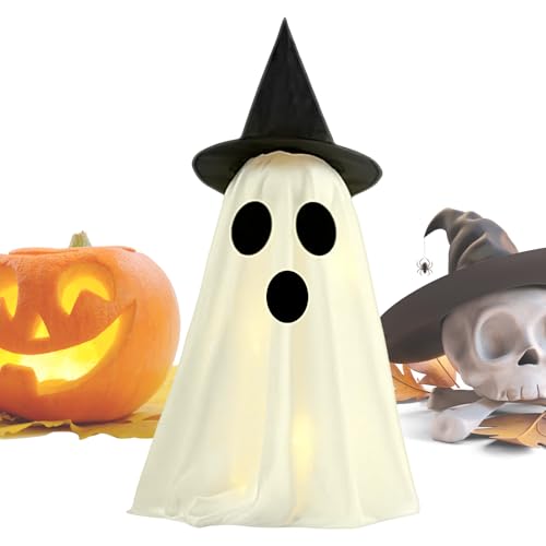 Duroecsain - Luz nocturna fantasma de Halloween | Fantasma brillante para mesa, funciona con pilas, lámpara LED para decoración de fiesta de Halloween en chimenea de mesa