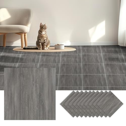 Reviews de Baldosas para comprar online. 42 20 Piezas Piso Vinilico Autoadherible, Azulejos de Piso para Despegar y Pegar, 30 X 30CM, Pisos PVC Autoadheribles, Impermeable y Resistente a Rayones, Gris Oscuro