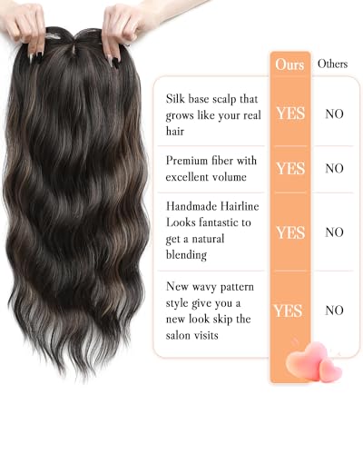 UDU Hair Topper 20inch Ombre Highlight Synthetic Wig Clip In Toppers with Fringe Bang for Women with Thinning Hair Adding Volume