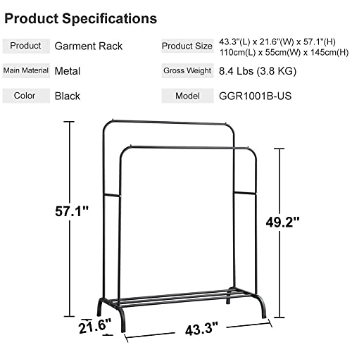 Gissar Metal Clothing Rack, Double Rod Garment Rack With Bottom Shelf For Hanging Clothes, Coats, Skirts, Shirts, Sweaters, Boxes Shoes Boots Storage Organize, Height 57", Black #TOP3