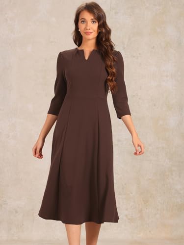 Image of Allegra K Womens 3 /4 Sleeve A-Line Business Work Formal Midi Dress