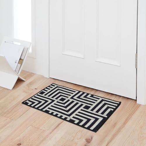 Image of HUES & SHADES Coir Door Mat for Outdoor Entrance - [37 x 57 cm] | Natural Coconut Fiber Brush Mat for Shoes Cleaning, Heavy Duty Non-Slip Doormat for Front Porch, Patio, Entryway (Shadow Maze)