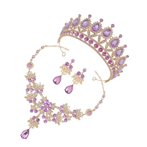 Holibanna Conjunto de Joyas para Mujer Boda 1 Diadema Dorada y Púrpura Collar y Pendientes de Gemas de Imitación Ligeros para Fiesta Graduación y Cumpleaños