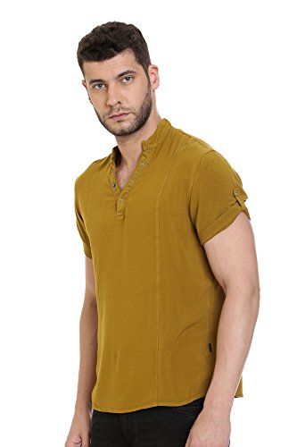 Image of Identiti Men's Cotton Solid Full Sleeve Slim Fit Shirt with Mandarin Collar