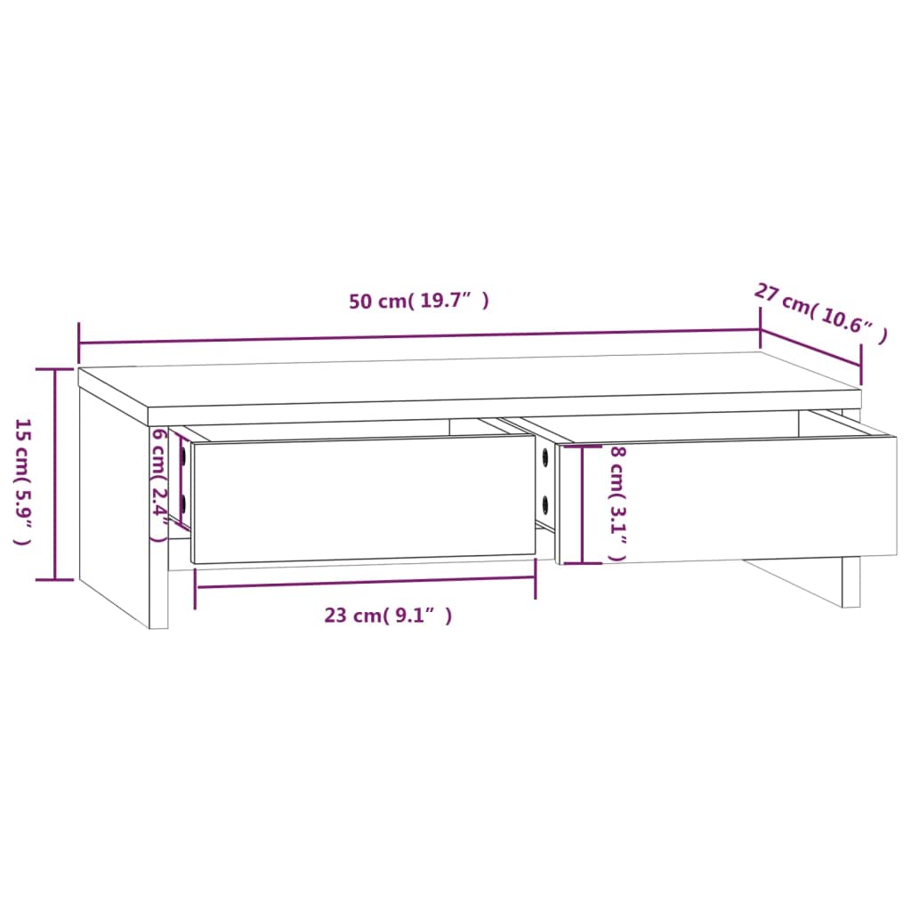 Mangloder - Supporto per monitor in legno di pino massiccio, 50 x 27 x 15 cm, per lavoro ergonomico in casa e ufficio, con spazio di archiviazione e gestione dei cavi, adatto come scrivania per