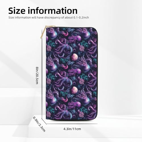 Wallet Women - Cartoon Purple Octopus Print Leather Wallet Large Capacity Bifold Long Ladies Wallets With Zipper2