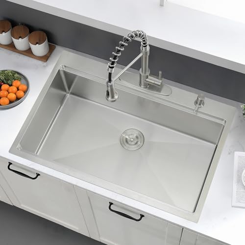 33x19 Drop In Kitchen Sink Workstation - BWXIAOC 33 Inch Topmount 16 Gauge Stainless Steel 10'' Deep Handmade Single Bowl Kitchen Sink With Accessories
