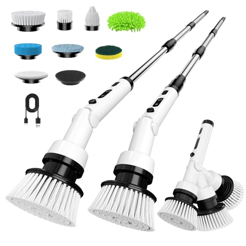 Cepillo Electrico Limpieza Hogar,Cepillo Limpieza Electrico con 8 Cabezales Reemplazables,Spin Scrubber Giratorio Limpieza Potencia,Fregadora Giratoria Eléctrico para Hogar,Baño,Suelos