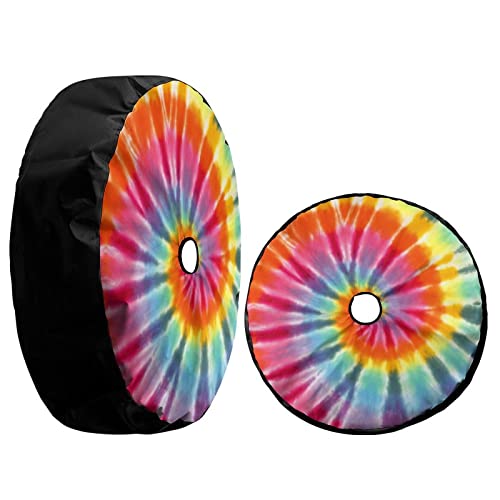 Image of Delerain Rainbow Tie Dye Spare Tire Cover with Backup Camera Hole Wheel Protectors Sun Protector Waterproof for RV Trailer RV SUV Truck and Many Vehicle(16 Inch for Diameter 29 inch-31 inch)