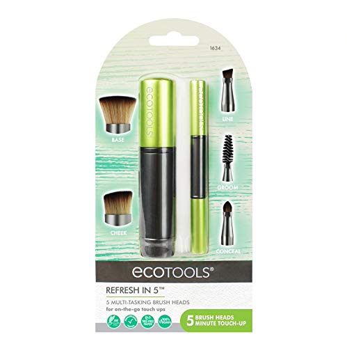 EcoTools Refresh Makeup Brush Set for Travel Touch-up, Set of 5 for Brows, Liner, Concealer, Powder, Blush and Bronzer