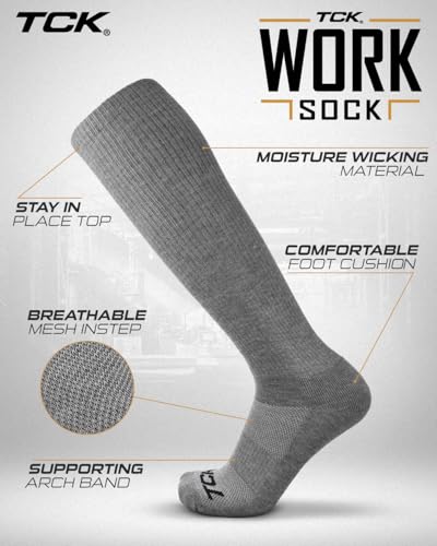 Image of TCK Over the Calf Work Socks 6 Pair Moisture Wicking for Men and Women (Grey, Medium)