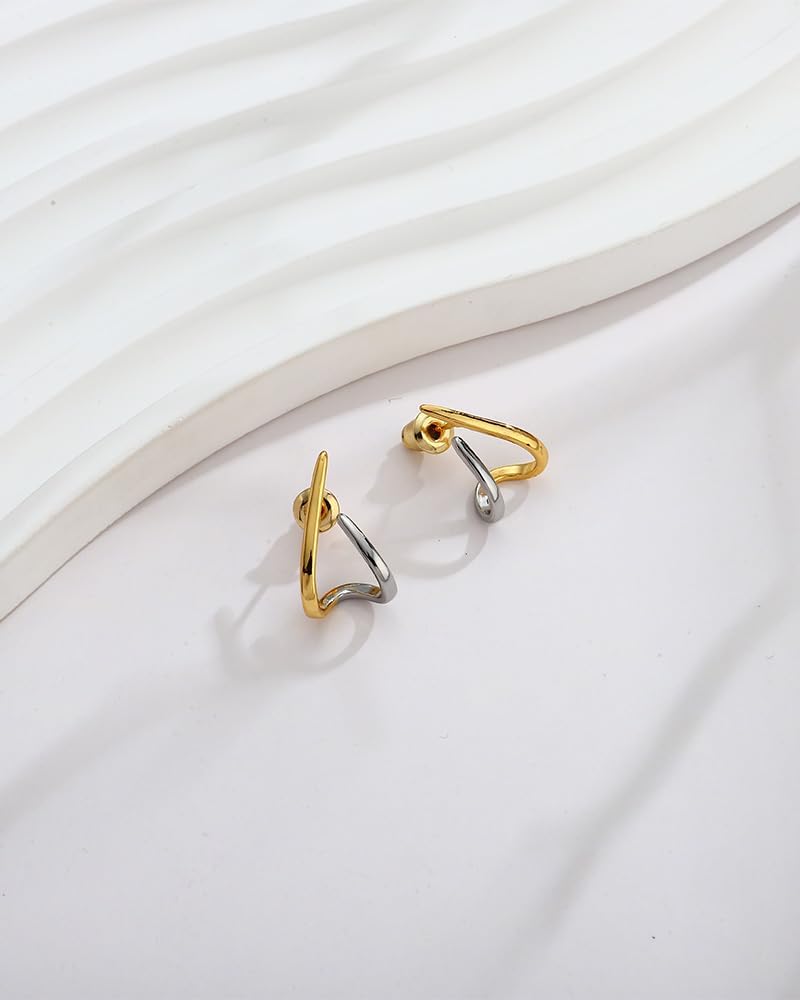 Small Two Tone Stud Earrings for Women Trendy Gold and Silver Minimalist Cross Earring Dainty Earrings Mixed Metal Jewelry Gifts for Daily Wear,3 Styles - Image 6