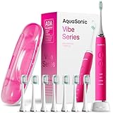 Aquasonic Vibe Series Ultra-Whitening Toothbrush – ADA Accepted Electric Toothbrush - 8 Brush Heads & Travel Case – 40,000 VPM Motor & Wireless Charging - 4 Modes w Smart Timer – Electric Pink