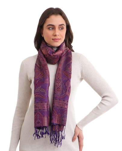 Image of EH KANI GOLD & JAMAWAR SILK SUPER SOFT FLORAL & PAISLEY PASHMINA STOLE SCARF