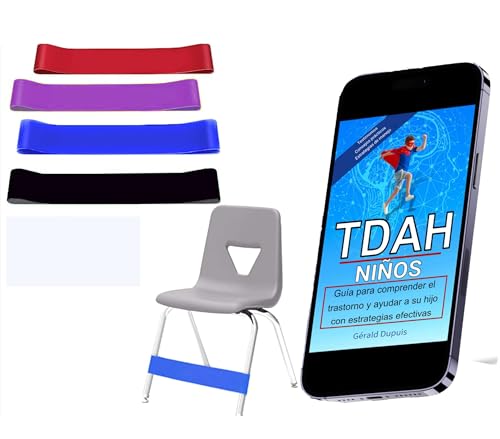 Seka-Planet Pack de 4 Bandas Elásticas para Silla, Ayuda para Niños con TDAH, Mayor Concentración y Tranquilidad, Material Seguro de Látex Natural, eBook TDAH Niño Incluido, Garantía de Satisfacción