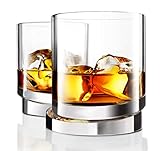 JoyJolt Aqua Vitae Premium Whiskey Glass Set of 2. Lead Free Crystal, Round Whiskey Glasses with Off Set Base. Old Fashioned Rocks Glasses for Scotch and Bourbon. Whiskey Tumbler Gifts for Men
