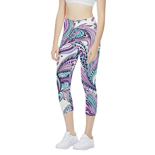 Afpanqz Ethnic Floral High Waist Leggings For Women Athletic Pants Tummy Control Butt Lift Activewear Workout Yoga Stretch Capri Plus Size Legging Women Small Purple #TOP1