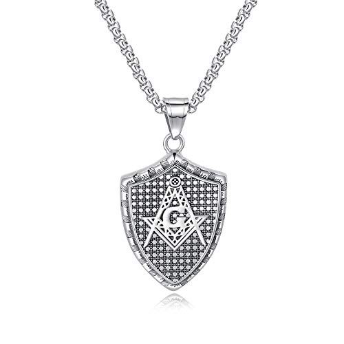 My Daily Styles Stainless Steel Mens Freemason Necklace - Masonic Symbol Pendant Necklace - 22  Inch Chain Silver