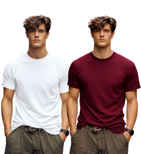 Image of INKKR Men's Solid Round Neck Half Sleeve Classic Cotton Bio-wash T-Shirt Combo | Crew Neck Cotton Tshirt for Men Combo