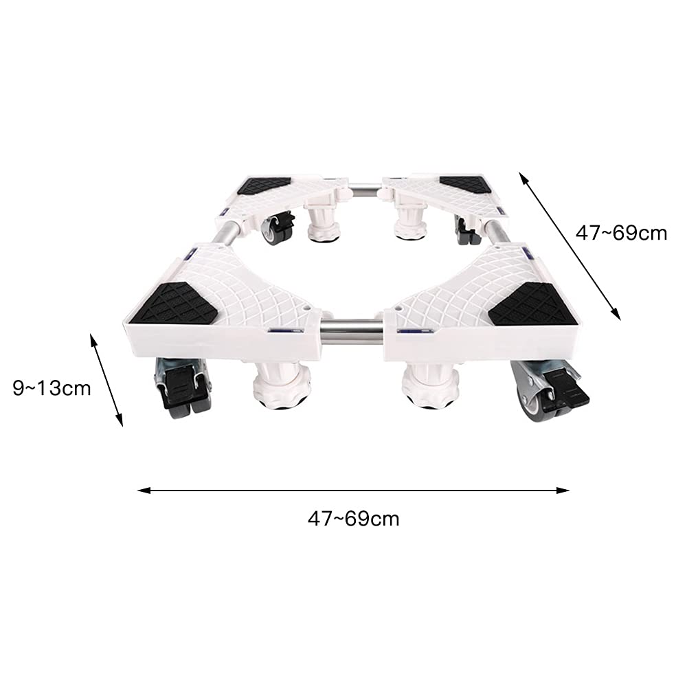 OHMG Base de nevera para lavadora ajustable, base de ropa con 4 ruedas y 8 pies, reducción del ruido a prueba de golpes, efecto secador, carga 300 kg