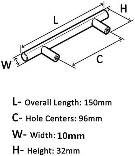 Margueras pack of 10, stainless steel kitchen cupboard handles, black T-bars with screws Trous 96mm - Image 3