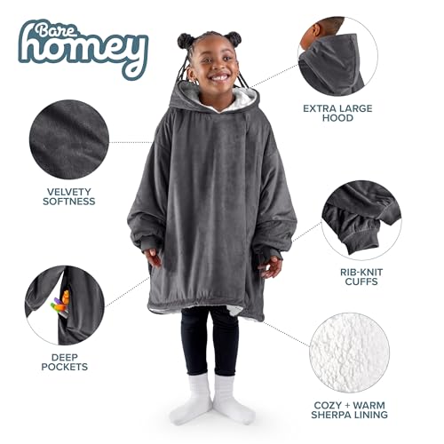 Image of Bare Home Wearable Blanket Hoodie - Soft Plush Sherpa - Warm and Cozy - Oversized Wearable Blanket