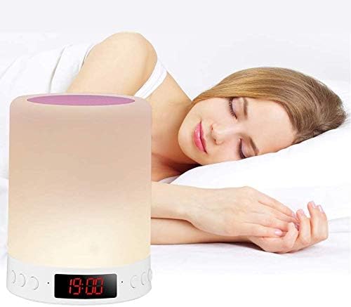 Bedside Lamp with Bluetooth Speaker, Touch Control USB Chargeable Smart Bedside Table Lamp, RGB Dimmable Bedside LED Night Light, Portable Digital Alarm Clock, Gift for Kids, Baby Bedroom, Camping