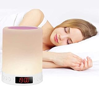 Bedside Lamp with Bluetooth Speaker, Touch Control USB Chargeable Smart Bedside Table Lamp, RGB Dimmable Bedside LED Night Light, Portable Digital Alarm Clock, Gift for Kids, Baby Bedroom, Camping