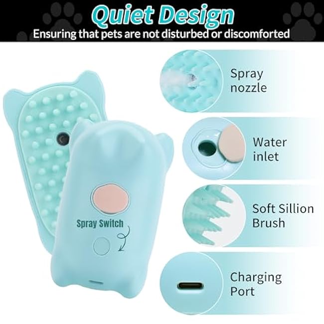 Cat Steam Brush, 3 in 1 Cat Steamy Brush for Shedding Grooming Brush With Steam, Rechargeable Silicone Pet Brush for Cat Dog Shedding, Massage, and Clean Comb -Little Blue-QSfUZeUG