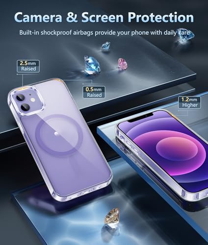 Image of FNTCASE for iPhone 12 Case Clear: iPhone 12 Pro Case Magnetic Phone Cases Compatible with Magsafe Slim Anti Yellowing Military Grade Drop Rugged Protective Transparent Cell Phone Cover (D-Purple)