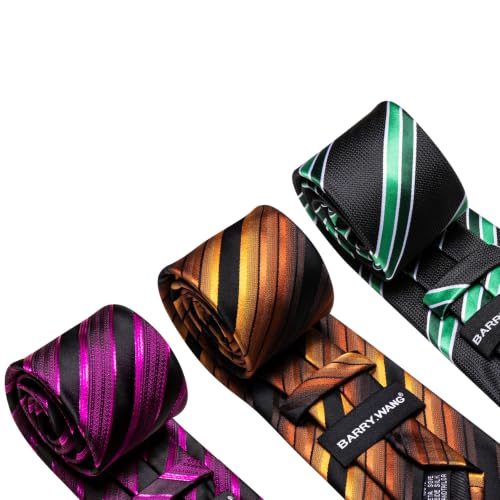 Image of Barry.Wang 6 PCS Men Ties Set Silk Business Fashion Woven Necktie Handkerchief Cufflinks Paisley Stripe Wedding Party