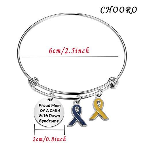 Image of CHOORO Down Syndrome Awareness Gift Blue and Yellow Awareness Down Syndrome Bracelet with Ribbon Charm Proud Mom Of A Child With Down Syndrome