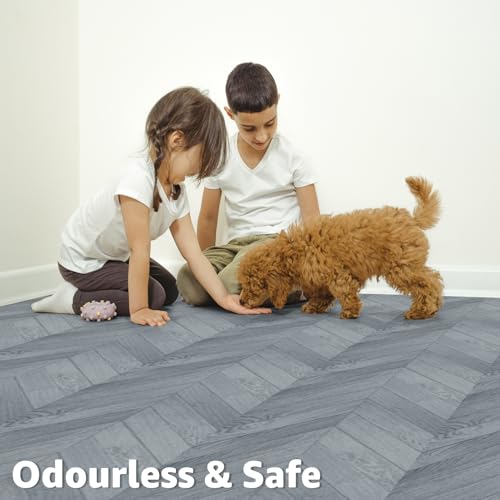 Image of Art3d 10-Pack Herringbone Peel and Stick Floor Tiles (10 Sq.Ft), Grey
