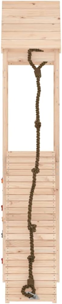 Natural Pine Wood Outdoor Playhouse for Kids, Large Durable Play Tower with Climbing Wall, Solid Construction, 68.9x21.7x104.3 Inches
