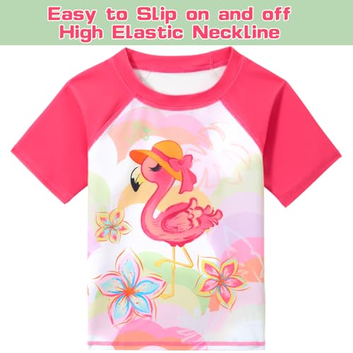 Image of WAWSAM 2 Pieces Girls Rash Guard Toddler Swimsuit Girl Swimsuit Short Sleeve Bathing Suit for 3-6 Years